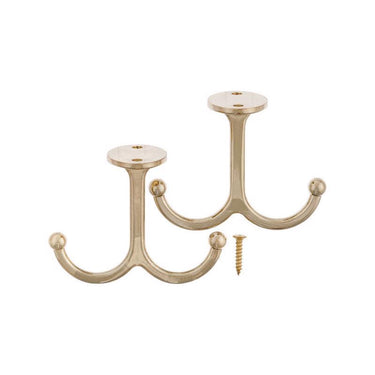 Ace 3.5 in. L Bright Brass Gold Brass Medium Undershelf Long Arm Garment Hook 2 pk