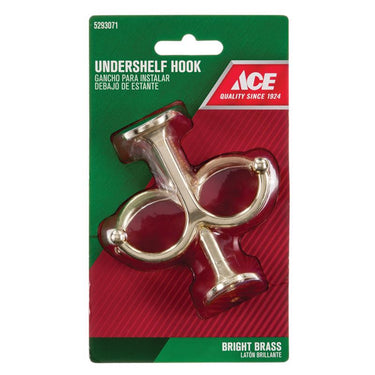 Ace 3.5 in. L Bright Brass Gold Brass Medium Undershelf Long Arm Garment Hook 2 pk