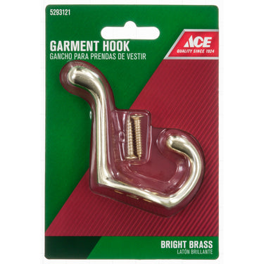 Ace 3 in. L Bright Brass Yellow Brass Medium Heavy Duty Coat and Hat Hook 1 pk