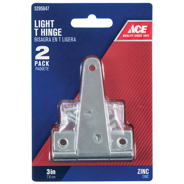 Ace 3 in. L Zinc-Plated Light Duty T Hinge 2 pk
