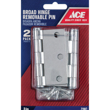 Ace 3 in. L Zinc-Plated Broad Hinge 2 pk