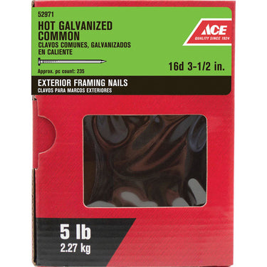Ace 16D 3-1/2 in. Common Hot-Dipped Galvanized Steel Nail Flat Head 5 lb