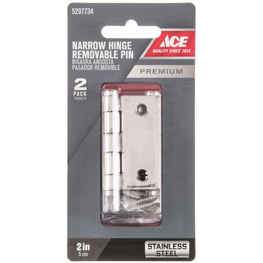 Ace 1.1 in. W X 2 in. L Stainless Steel Silver Stainless Steel Narrow Hinge 2 pk