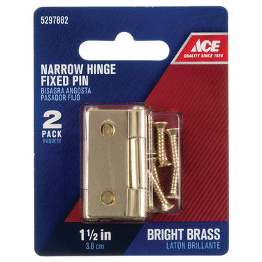 Ace 2.75 in. W X 1-1/2 in. L Bright Brass Brass Narrow Hinge 2 pk