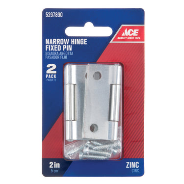 Ace 2.75 in. W X 2 in. L Chrome Steel Narrow Hinge 2 pk