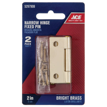 Ace 2.75 in. W X 2 in. L Bright Brass Brass Narrow Hinge 2 pk