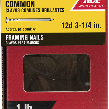 Ace 12D 3-1/4 in. Common Bright Steel Nail Round Head 1 lb