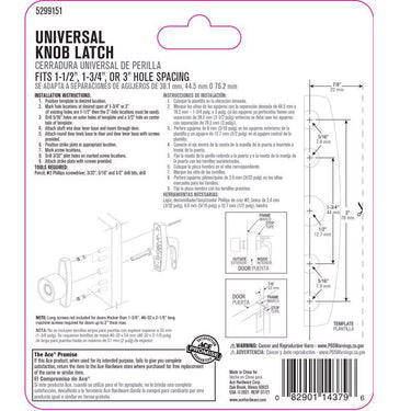 Ace Assorted White Steel Universal Knob Latch 1 pk