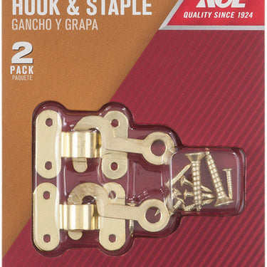Ace Satin Gold Brass Small Decorative Hook and Staple 2 pk