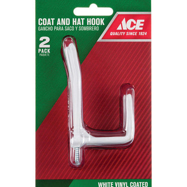 Ace 3-1/4 in. L Vinyl Coated White Metal Medium Coat and Hat Garment Hook 35 lb. cap. 2 pk
