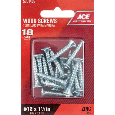 Ace No. 12 X 1-1/4 in. L Phillips Zinc-Plated Coarse Wood Screws 18 pk