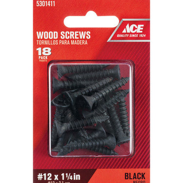 Ace No. 12 X 1-1/4 in. L Phillips Black Coarse Wood Screws 18 pk