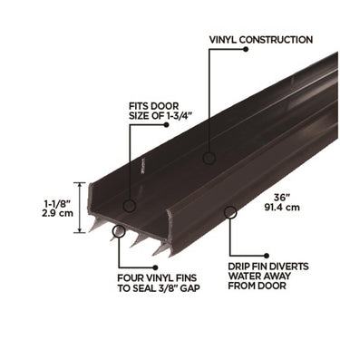 M-D Building Products Brown Vinyl U-Shaped Bottom For Doors 36 in. L X 1.13 in.