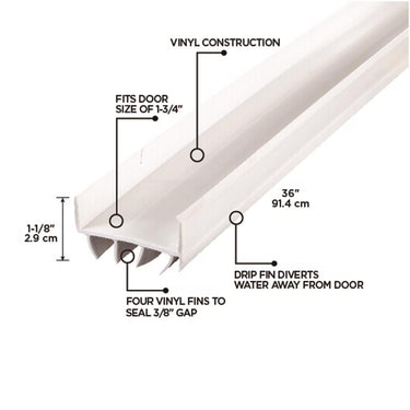M-D Building Products White Vinyl U-Shaped Bottom For Doors 36 in. L X 1.13 in.