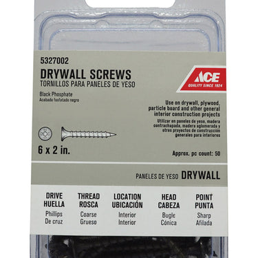 Ace No. 6 wire X 2 in. L Phillips Coarse Drywall Screws 50 pk