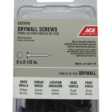 Ace No. 8 wire X 2-1/2 in. L Phillips Coarse Drywall Screws 50 pk