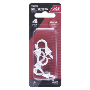 Ace Medium White Steel 1.375 in. L Cup Hook 10 lb 4 pk