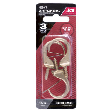 Ace Small Polished Brass Green Brass 1.9375 in. L Cup Hook 25 lb 3 pk