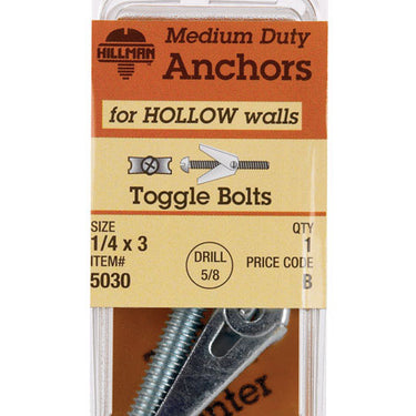 HILLMAN 1/4 in. D X 3 in. L Round Steel Toggle Bolt 1 pk