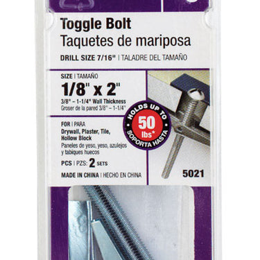 HILLMAN 1/8 in. D X 2 in. L Round Steel Toggle Bolt 2 pk
