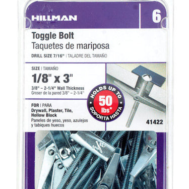 HILLMAN 1/8 in. D X 3 in. L Round Steel Toggle Bolt 15 pk