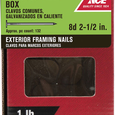 Ace 8D 2-1/2 in. Box Hot-Dipped Galvanized Steel Nail Flat Head 1 lb