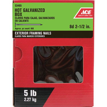 Ace 8D 2-1/2 in. Box Hot-Dipped Galvanized Steel Nail Flat Head 5 lb