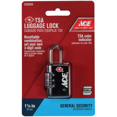 Ace 1-1/2 in. H X 1-1/8 in. W X 1/2 in. L Die-Cast Zinc 3-Dial Combination Luggage Lock