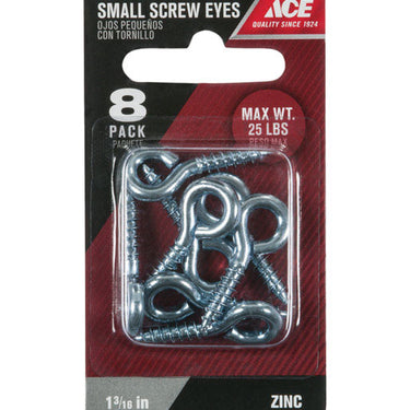 Ace 1/8 in. D X 1-3/16 in. L Zinc-Plated Steel Screw Eye 25 lb. cap. 8 pk