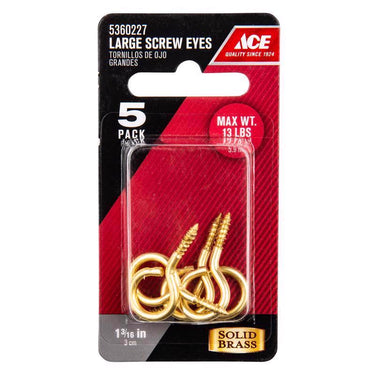 Ace 1/8 in. D X 1-3/16 in. L Polished Brass Screw Eye 13 lb. cap. 5 pk