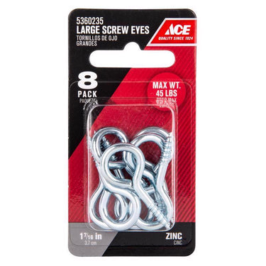 Ace 5/32 in. D X 1-7/16 in. L Zinc-Plated Steel Screw Eye 45 lb. cap. 8 pk