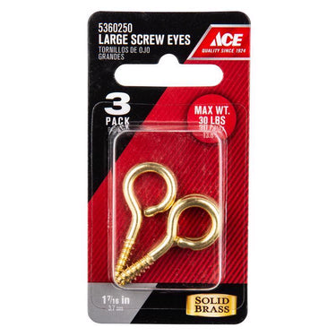 Ace 5/32 in. D X 1-7/16 in. L Polished Brass Screw Eye 30 lb. cap. 3 pk