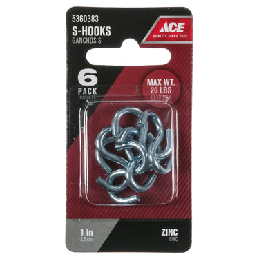 Ace Medium Zinc-Plated Silver Steel 1 in. L Heavy S-Hook 20 lb 6 pk