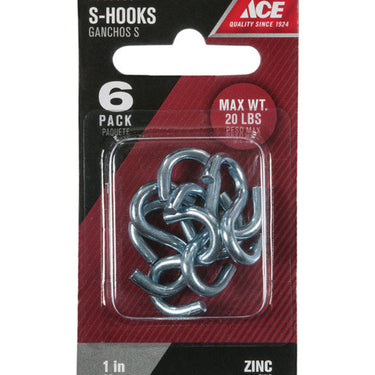 Ace Medium Zinc-Plated Silver Steel 1 in. L Heavy S-Hook 20 lb 6 pk