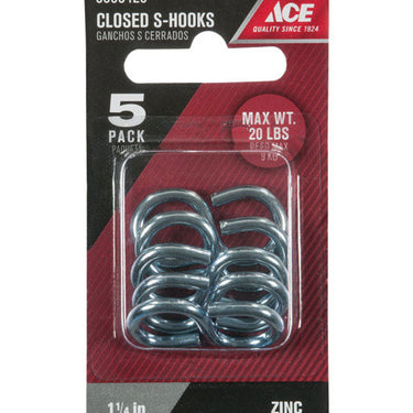 Ace Small Zinc-Plated Silver Steel 1.25 in. L Eight Hook 20 lb 5 pk