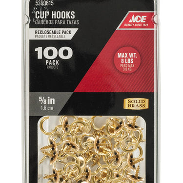 Ace Small Bright Brass Brass 5/8 in. L Cup Hook 8 lb 100 pk