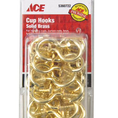 Ace Small Bright Brass Brass 1.875 in. L Cup Hook 30 lb 40 pk