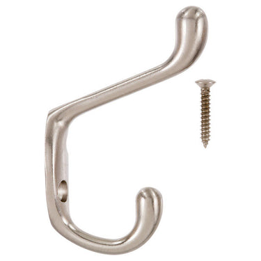 Ace 3 in. L Satin Nickel Silver Brass Medium Heavy Duty Coat and Hat Hook 1 pk