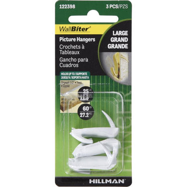 HILLMAN WallBiter Brass-Plated White Large Picture Hanger 60 lb 1 pk