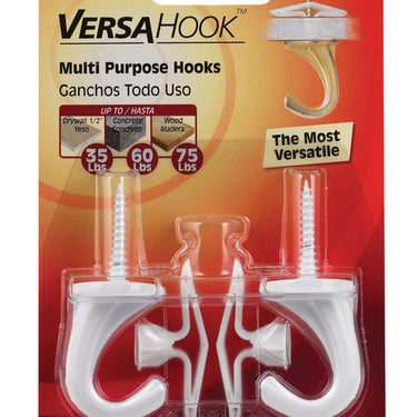 HILLMAN Small White Brass 5.7 in. L Hook 2 pk