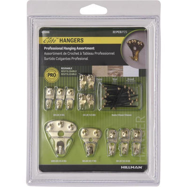 HILLMAN Brass-Plated Gold Professional Picture Hanging Set 10 lb 2 pk