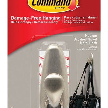 3M Command 3-1/4 in. L Brushed Nickel Metal Medium Hook 3 lb. cap. 1 pk