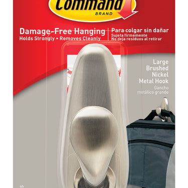 3M Command 4-1/8 in. L Brushed Nickel Metal Large Hook 5 lb. cap. 1 pk