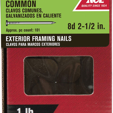 Ace 8D 2-1/2 in. Common Hot-Dipped Galvanized Steel Nail Flat Head 1 lb