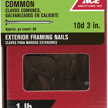Ace 10D 3 in. Common Hot-Dipped Galvanized Steel Nail Flat Head 1 lb