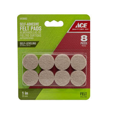 Ace Felt Self Adhesive Protective Pad Brown Round 1 in. W 8 pk