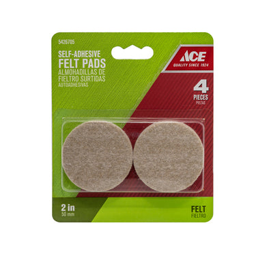 Ace Felt Self Adhesive Protective Pad Tan Round 2 in. W 4 pk