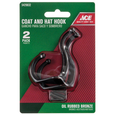 Ace 3 in. L Zinc-Plated Silver/White Metal Medium Coat and Hat Hook 2 pk