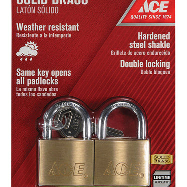 Ace 1-5/16 in. H X 1-1/2 in. W X 17/32 in. L Brass Double Locking Padlock