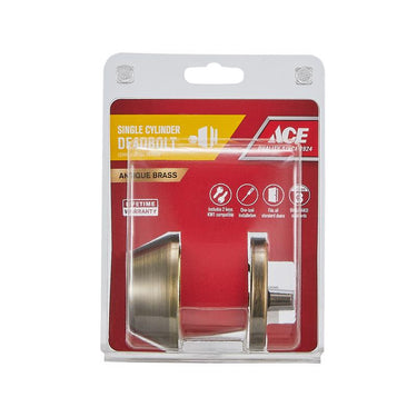 Ace Antique Brass Metal Single Cylinder Deadbolt